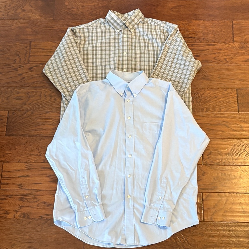 Roundtree & Yorke Light Blue and Green Plaid Dress Shirts size large